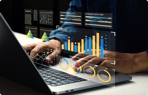 A conceptual representation of advanced data analysis and digital transformation in a business context.